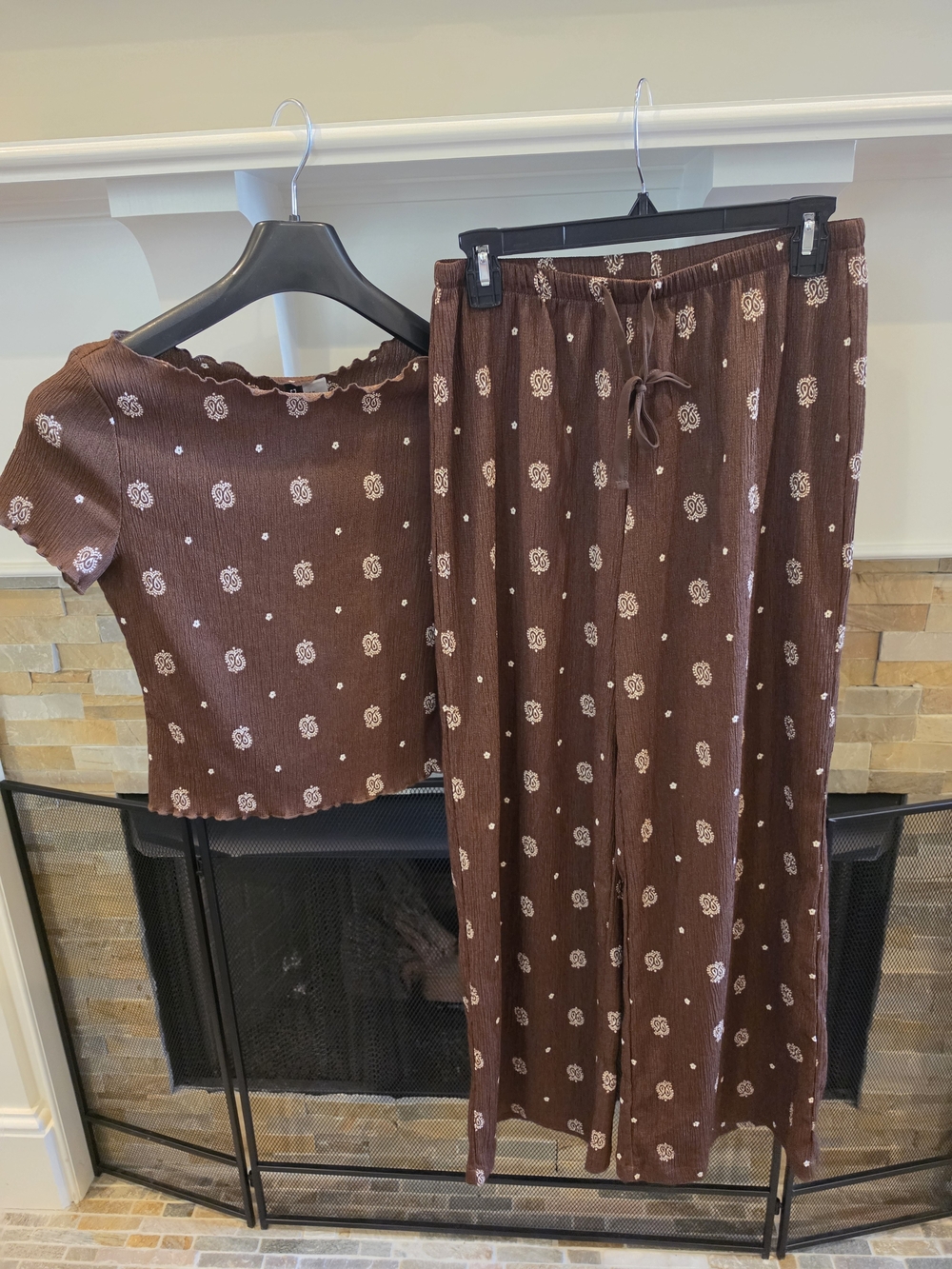 H&M Brown and Cream Floral Ribbed Set